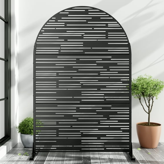 MAYEERTY Modern Galvanized Steel Room Divider, Foldable Privacy Screen Panel,Irregular stripes,Black