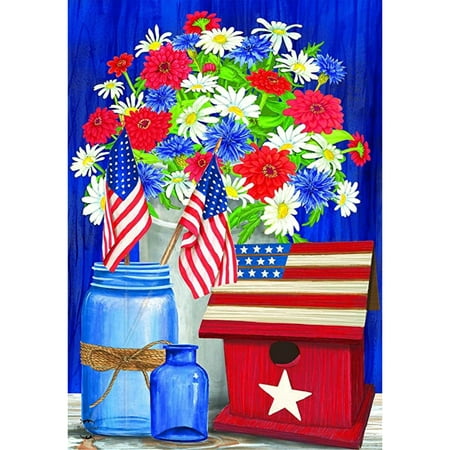 Briarwood Lane Red  White  and Blue Garden Flag  12.5  x 18 Celebrate your American pride with this patriotic flag in your garden! Key Product Features 100% All-Weather polyester for exceptional fade resistance. Single sided text; vibrant double sided image. Sewn in sleeve fits all standard garden flag stands (stand not included). This Briarwood Lane Garden Flag is sure to add color with its outstanding Briarwood Lane craftsmanship and its Briarwood Lane original design!