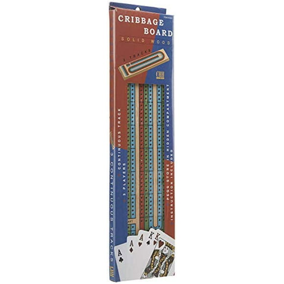 3 Color Track Cribbage Board with Storage Compartment, Multicolored