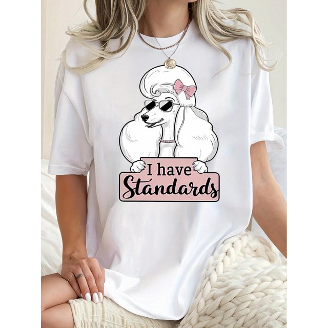 Chic & Comfy Women's T-Shirt with Fun Dog Print - Casual Crew Neck, Short Sleeve, Stretchy Polyester Blend, Machine Washable - Perfect for Summer