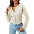 thumbnail image 2 of Womens Cropped Sweaters Button Down Long Sleeve V Neck Ribbed Knit Slim Fit Pullover Crop Tops S, 2 of 9