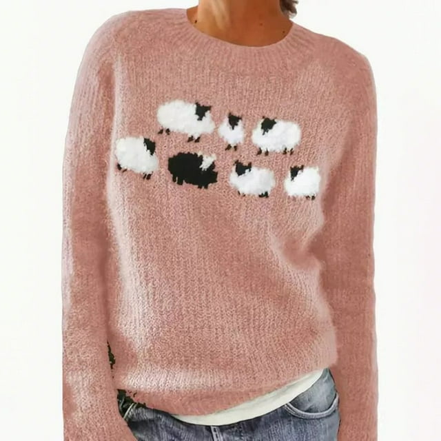 Plus Size Vintage Raglan Sweater Women Long Sleeve Boho Knitted Sweaters Pullover Soft Loose Casual Fall Tops Pink, XS
