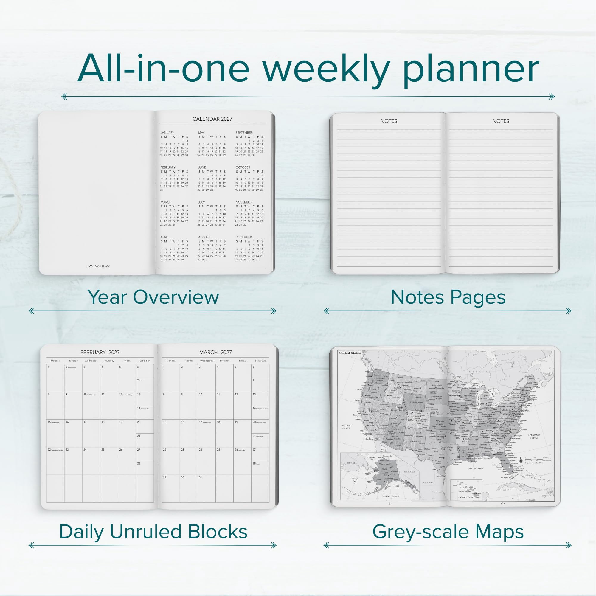 Harbor Desk Weekly Monthly Planner 2027 - Calendar Planner and Notebook, Durable Faux Leather, 192 Pages, Softcover & Book Bound - Cambridge Lavender - 8x5.5"
