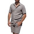thumbnail image 2 of Ceisia Men's Linen Blend Striped 2 Piece Outfit Short Sleeve Button Down Shirt And Casual Shorts Set Gray XL Gift, 2 of 9