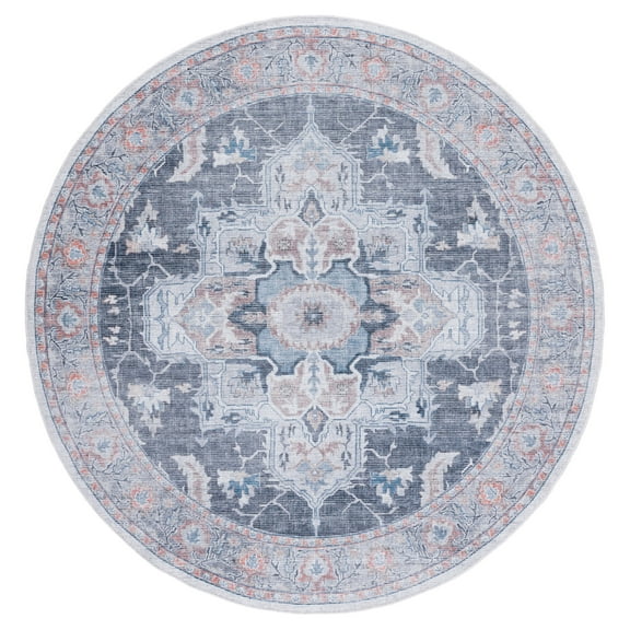 SAFAVIEH Serapi Flora Oriental Area Rug, Charcoal/Ivory, 6'7" x 6'7" Round