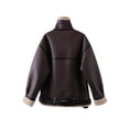 thumbnail image 4 of LMLYSoH Women PU Leather Coat Winter Lapel Collar Fleece Lining Long Sleeve Zipper Jacket Outwear with Pockets, 4 of 9