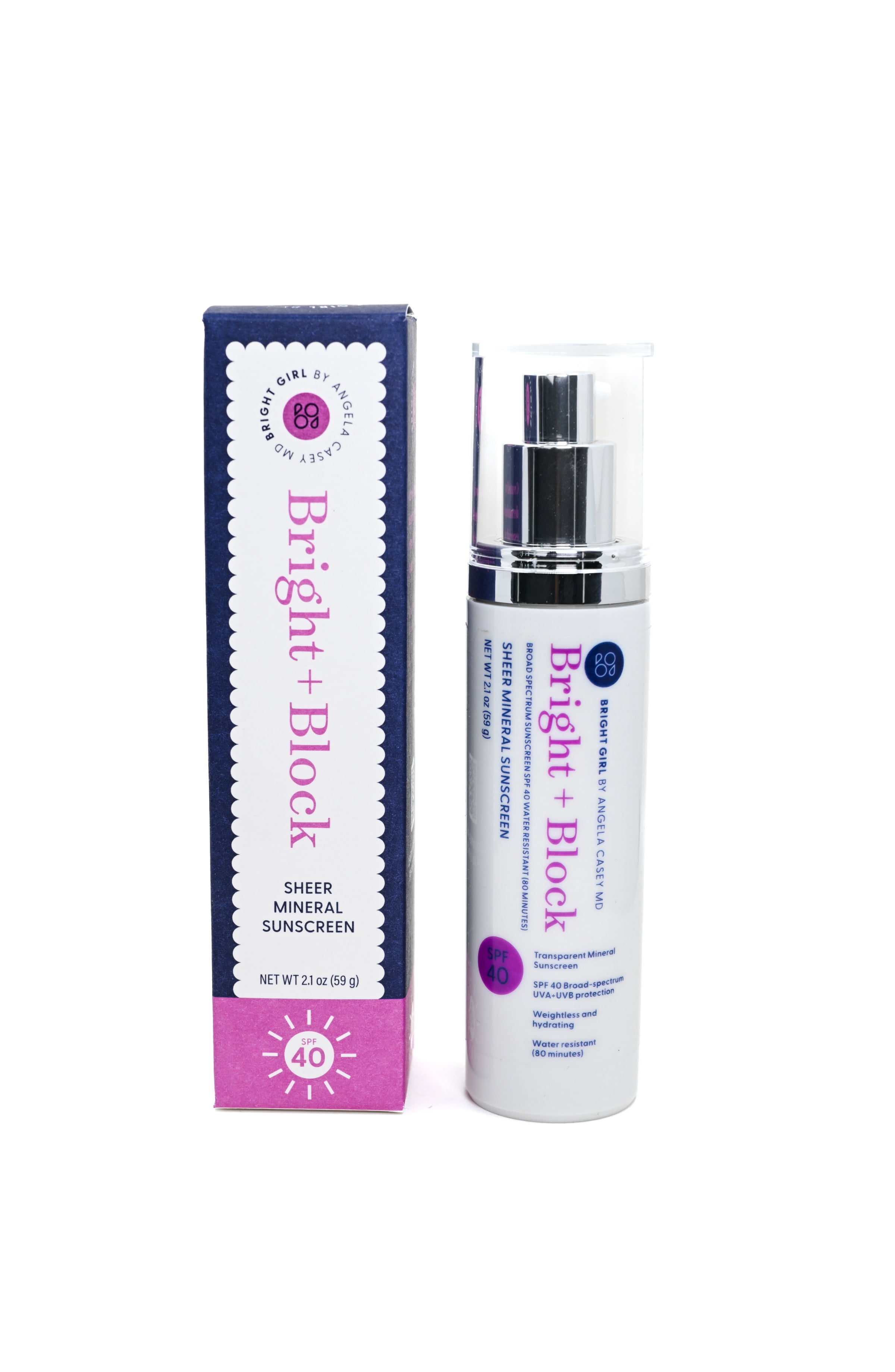 Bright Girl Bright + Block Sheer SPF 40 Mineral Facial Sunscreen for Teen Skin, 2.1 oz