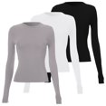 thumbnail image 3 of T-Shirts Stylés pour Femmes à Manches Longues Superposition de Hauts pour Femmes Chemises Compression Toutes Occasions - T-Shirts Simples à Manches Longues pour Femmes Chemise en Polyester Spandex 3 Pcs, 3 of 3