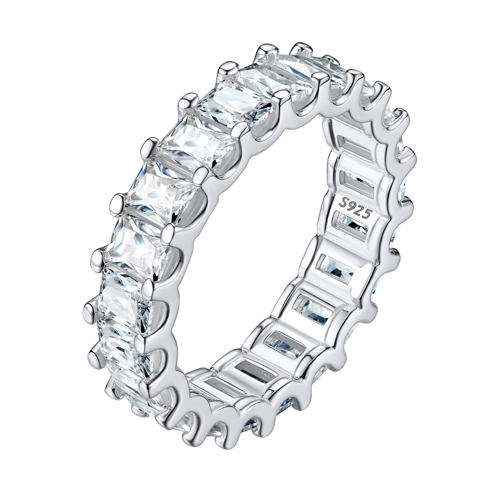 ChicSilver 925 Sterling Silver Cubic Zirconia Eternity Band Ring Emerald Cut Shiny 5A CZ Simulated Diamond Stackable Wedding Band Size 6-13 Promise Anniversary Rings for Women Men