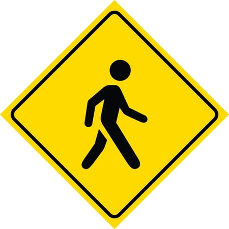 Aluminum Yellow Diamond Caution Walking Pedestrian Person Crossing Signs Metal Square Sign, 12x12