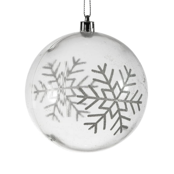Vickerman 4" Clear Ball Ornament with Snowflake Glitter Swirl, 4 per Box