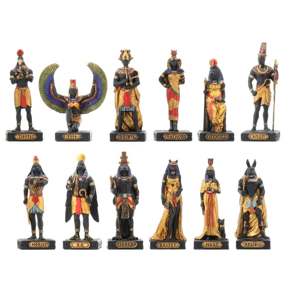 Veronese Design Egyptian Gods Figurine Set Resin Hand Painted 12 Piece 3 1/2 In