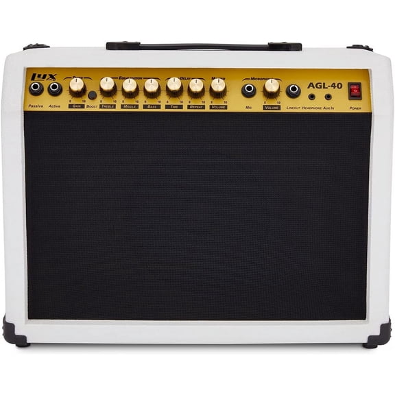LyxPro Electric Guitar Amp - 40 Watt Guitar Amplifier with Aux, Headphone Jack & More, White