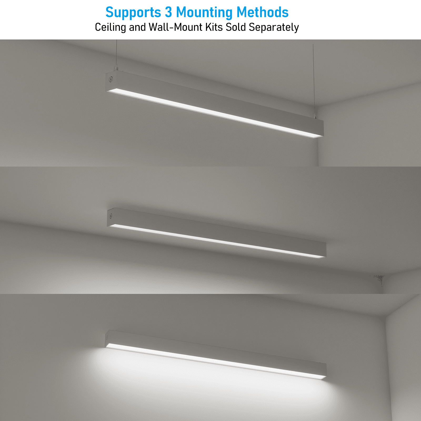 4 Pack 4FT Linkable LED Linear Light, 3CCT Dimmable Suspension Office Lighting Fixture, 40W, Matte Silver Aluminum Housing, ETL Listed