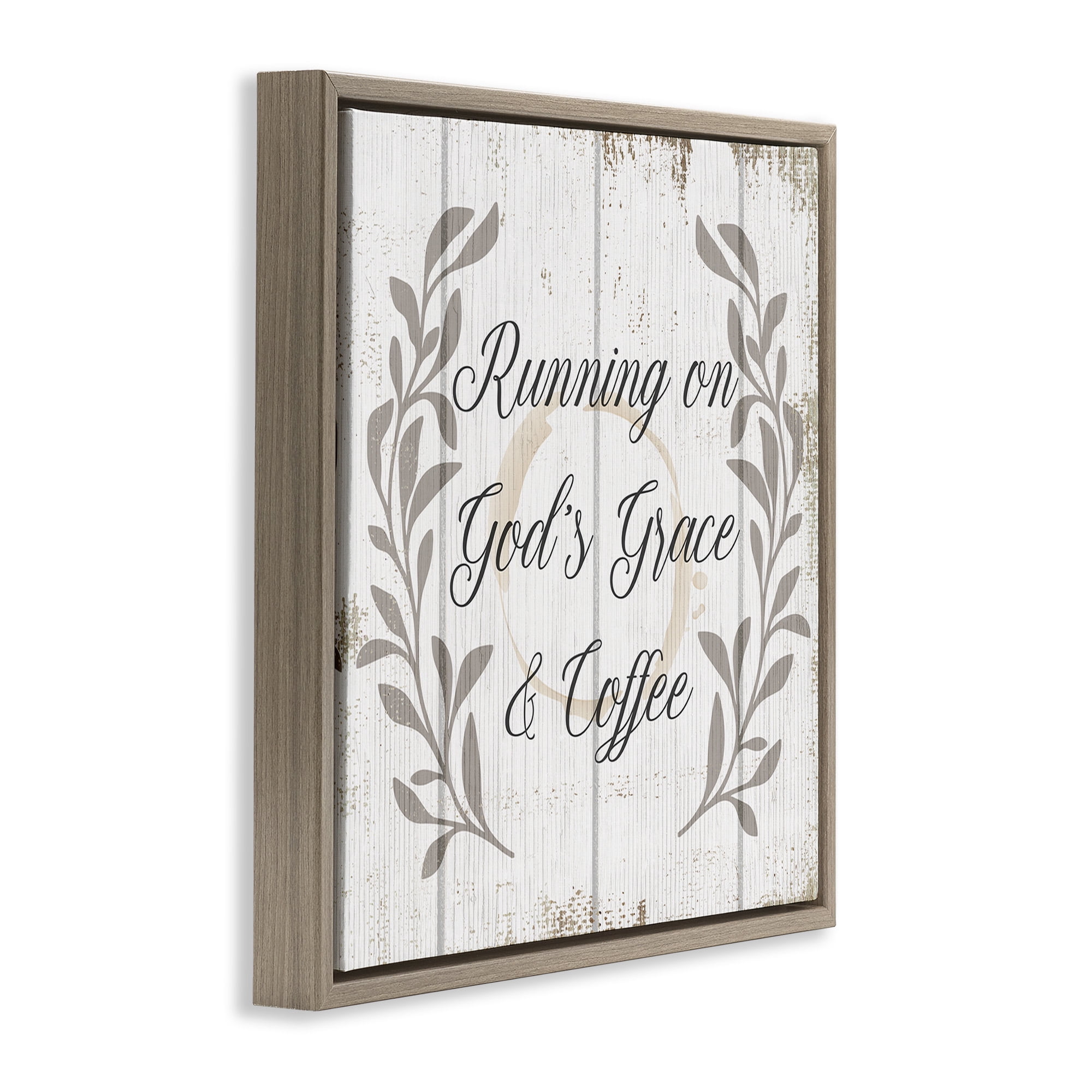 Stupell Industries God's Grace & Coffee Phrase Religious Painting Brown Floater Framed Canvas Art Print Wall Art, 18 x 18