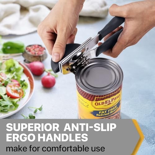 Can Opener Manual Heavy Duty,  Hand Held Can Openers for Seniors with Comfort Grip Sharp Blade, Solid Steel Hand Manual Can Open with Magnet for Kitchen Camping, Gray