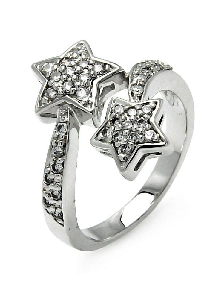 Clear Cubic Zirconia Decorative Filigree Ring Rhodium Plated Sterling Silver