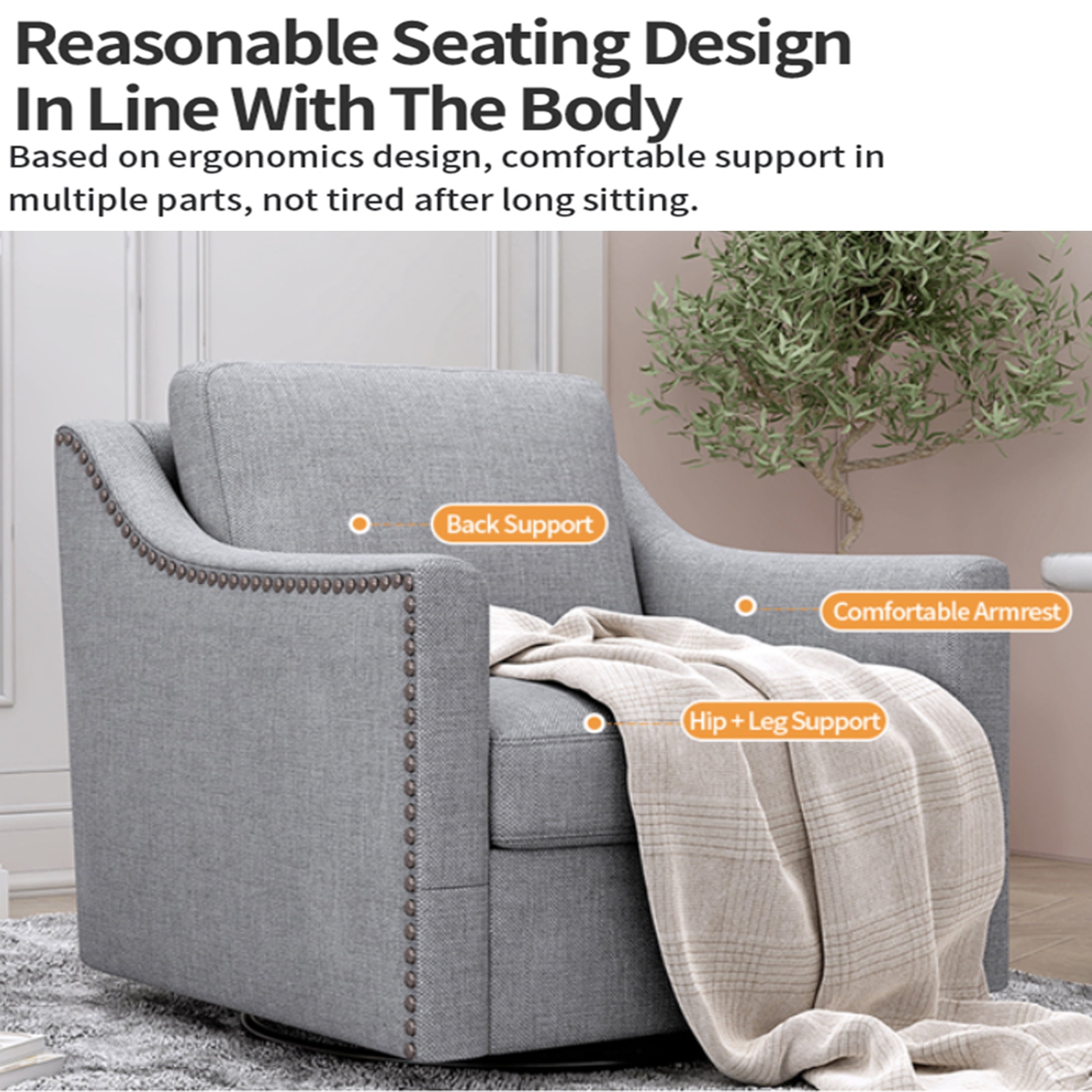 Aukfa 31.1"W Modern Swivel Accent Chair Armchair Reading Chair Single Sofa for Living Room, Gray