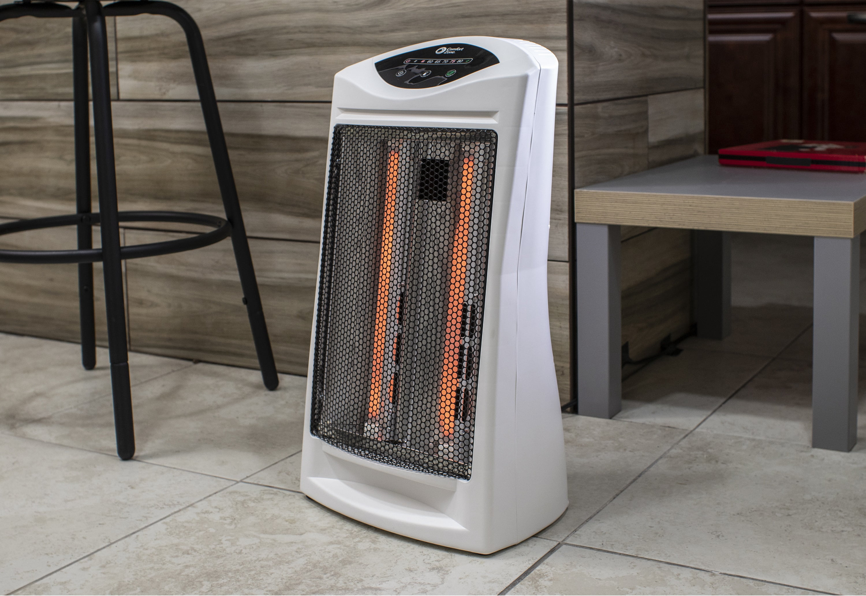 Comfort Zone 750/1,500-Watt Energy Save Digital Radiant Tower Heater with Overheat Sensor and Power Indicator Light, White