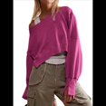 thumbnail image 1 of Sudadera Corta para Mujer, Cuello Redondo, Larga, Talla Grande, Otoño-Invierno 2025, Estilo Jersey Holgado. Rosa Roja L, 1 of 9