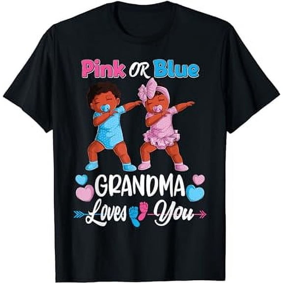 Pink Or Blue Grandma Loves You Black Baby Gender Reveal Men T-Shirt