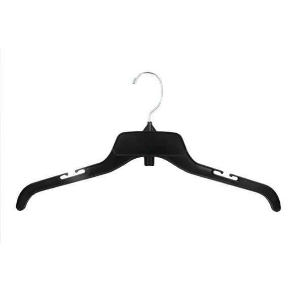 SSWBasics 17 inch Break-Resistant Black Plastic Dress Hangers - Case of 100 - Durable