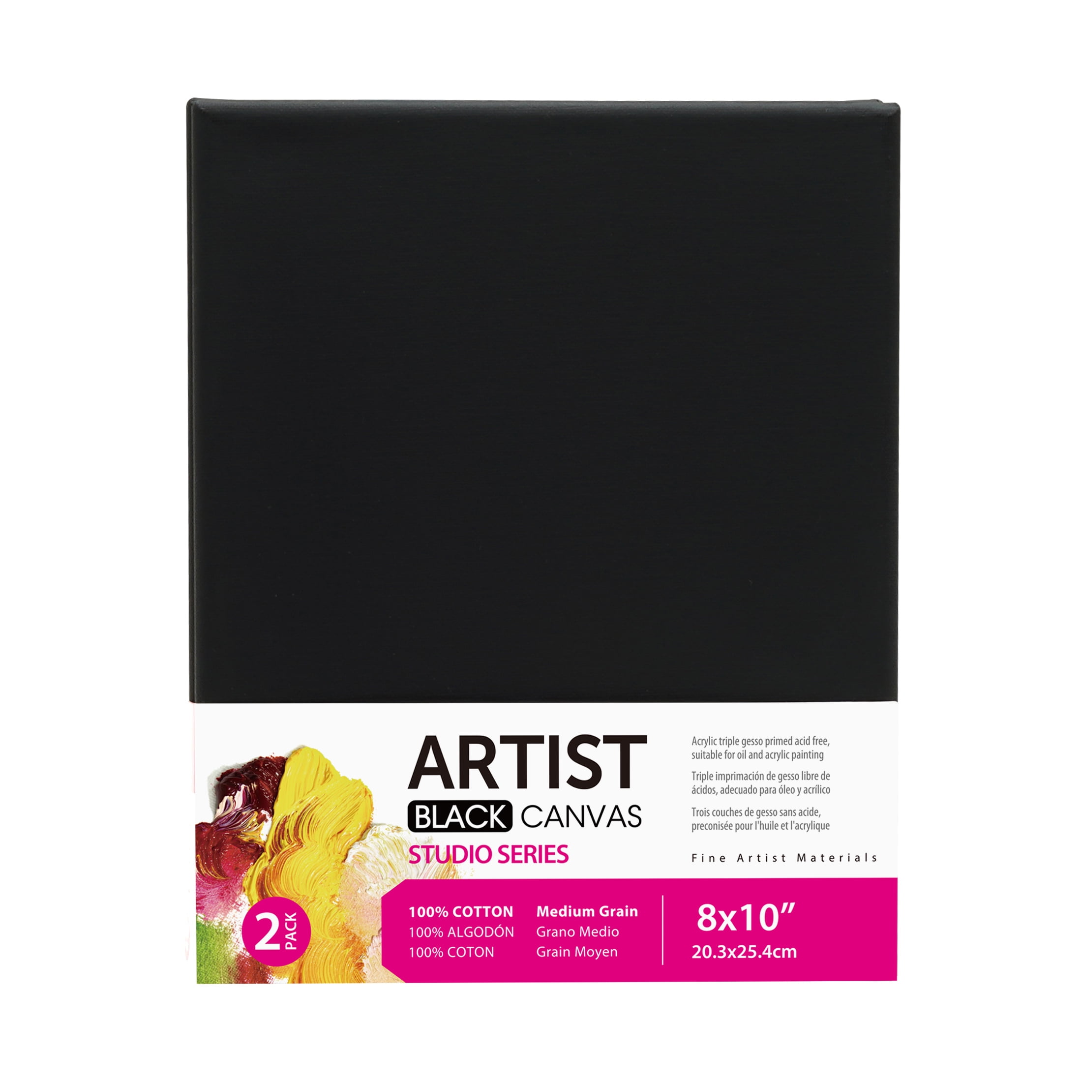 (3 pack) Studio Stretched Canvas, 100% Cotton Acid Free Black Canvas, 8"X10", 2 Pieces, Academic Canvas, Great Chioce for Beginners and Hobbyists of All Skill Levels.