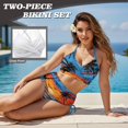 thumbnail image 4 of Garronmavis Women's Bikini Sets 2 Piece Twist Front Tummy Control High Waisted Swimsuits Side Tie Halter Tropical Palm Sunset Bathing Suit Swimwear, 4 of 6