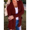 thumbnail image 4 of Women'S 2025 Fall Long Sleeve Cable Knit Sweater Open Front Cardigan Button Loose Outerwear Wine Red 5XL, 4 of 6