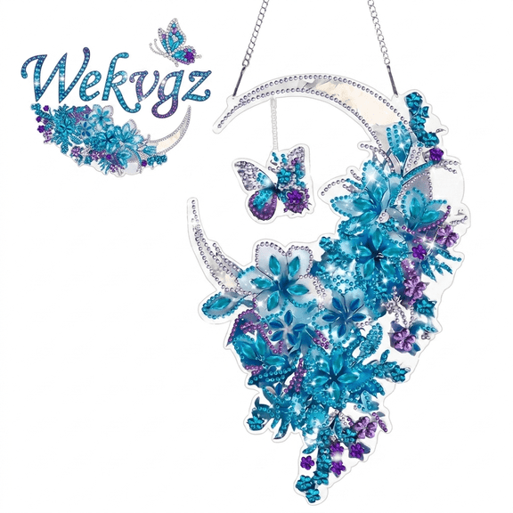 Diamond Art Craft Hanging Kits Double Sided 5D Painting Butterfly Bead Kit For Adults Gemfamily Ornament Clearance Cartoon for Living Room Bedroom Moon Flower