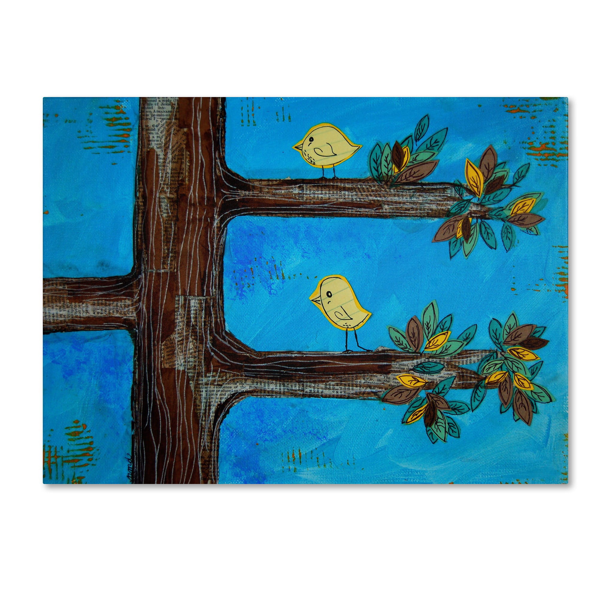 Trademark Fine Art "Birds in a Tree Mixed Media" Canvas Art by Nicole Dietz