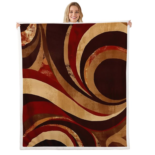 Erosebridal Abstract Spiral Fleece Blanket, Mid Century Minimalst Sherpa Throw, Striped Decor
