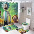 thumbnail image 1 of Juego de 4 cortinas de ducha decorativas para el hogar de Rick & Morty con alfombra antideslizante, tapa de inodoro y tapete de ducha, cortina de ducha impermeable con 12 ganchos, 1 of 8
