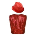 thumbnail image 5 of inhzoy Kids Boys Sequin Dance Vest Button Down Waistcoat and Hat Outfits Red 9-10, 5 of 6