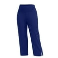 thumbnail image 3 of Capris Travel Pants Lady Women Flare Capris Leggings with Pockets Yoga Pants Soft Stretchy Casual Summer Loungewear Cropped Workout Pants Blue XXXL, 3 of 5