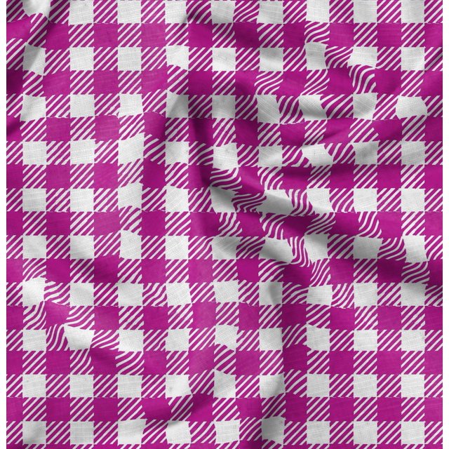 Soimoi Crepe Silk Fabric Gingham Check Decor Fabric Printed Yard 42 Inch Wide