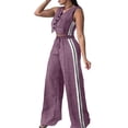 thumbnail image 3 of Women's 2 Pcs Outfits White Striped V Neck Button Blazer Vest Pants Tracksuit - Sleeveless Tops Wide Leg Trouser Pants Suits Casual Sets 2026 - Summer Trendy Vacation Lightweight Suit Purple XL, 3 of 8