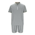 thumbnail image 5 of Xzbqbs Mens 2 Piece Outfits Waffle Knit Sets Short Sleeve Sweatsuit 1/4 Zip Shirts Matching Shorts Summer Loungewear Set for Men, 5 of 6