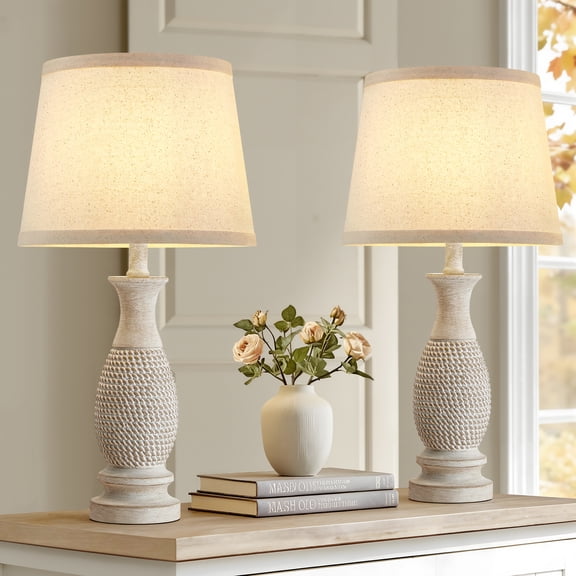 NATYSWAN Table Lamps Set of 2-21.6" Resin Farmhouse Bedside Lamps for Bedroom Living Room, Rustic Nightstand Bedroom Lamp with Rotary Switch for Night Stand End Table