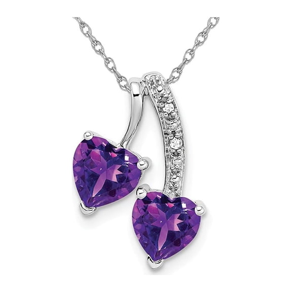 1.50 Carat (Ctw) Natural Amethyst Double Heart Pendant Necklace in 14K White Gold with Chain for Women