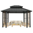 thumbnail image 3 of 11' x 13 Outdoor Octagon Gazebo, Outdoor Pavilion Hardtop Gazebo with Double Tiered Ventilated Roof, Dual Rails and Ceiling Hook for Patio, Garden, Backyard Shade, 3 of 8