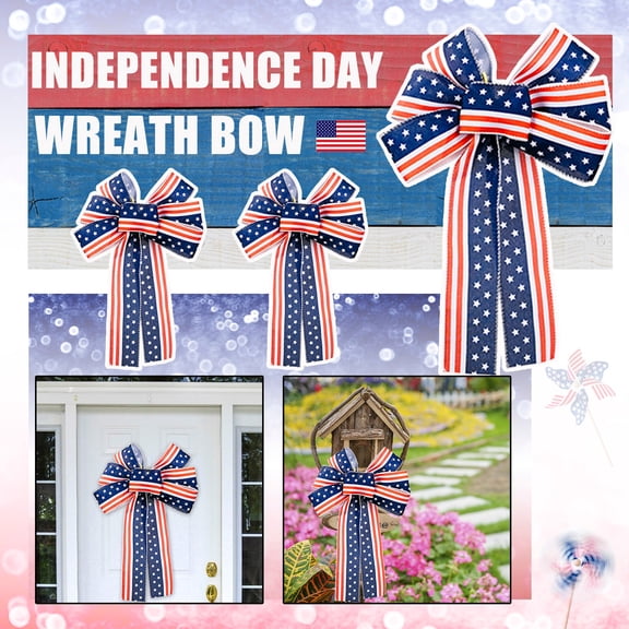 Independence Day Star Ribbon Bow Decor Patriotic Decor | Ribbon with Star Embellishments for Wreaths, Parades | Festive Bow for Front Door, Party Supplies, and Memorial Day Decorations(3PC)