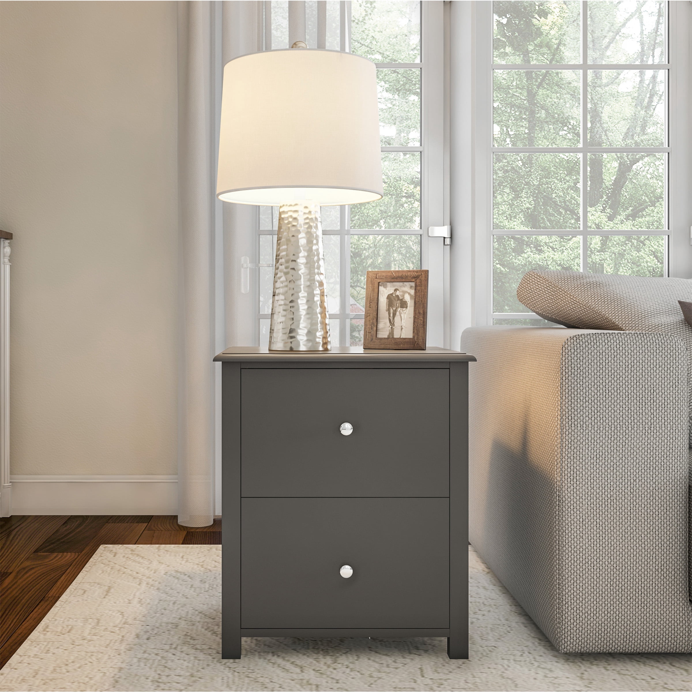 Lavish Home 22-inch End Tables with 2 Drawers (Set of 2), Gray