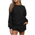 thumbnail image 3 of Women 2 Piece Outfits Sweatsuit Casual Long Sleeve Pullover and Shorts Sets Travel Tracksuit, 3 of 5
