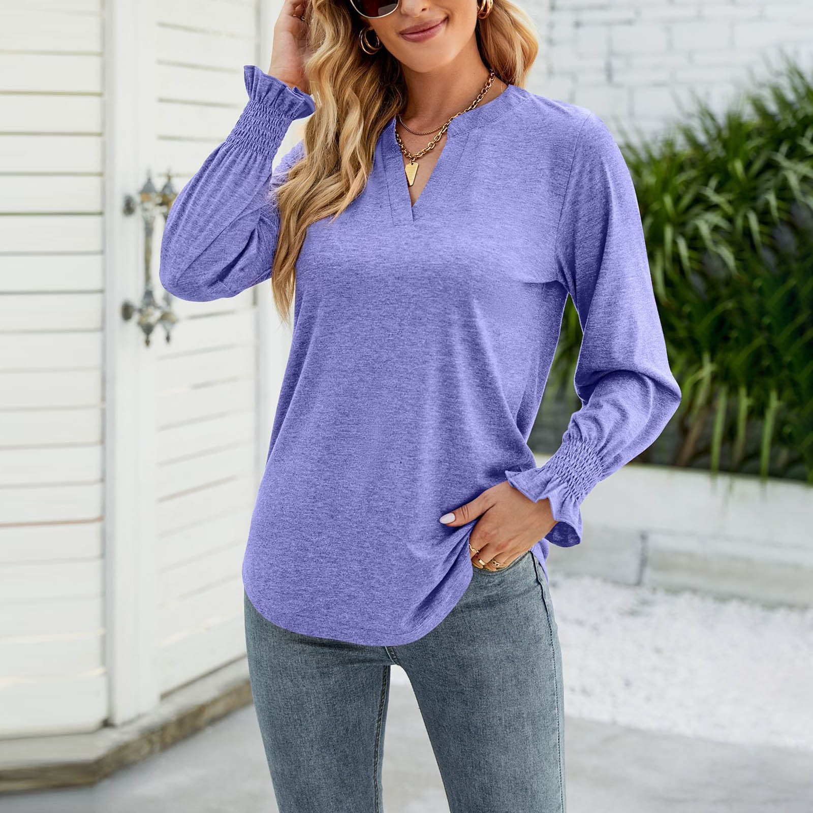 Lwzwm Trendy Fall Clothes for Women 2023 TikTok Formal Blouse Fashion Loose T-Shirt 3/4 Sleeve Blouse Round Neck Casual Tops Gray M, Women's, Size