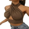 thumbnail image 3 of Women Summer Tank Tops Cross Halter Neck Crop Tops 4 Colors, 3 of 6