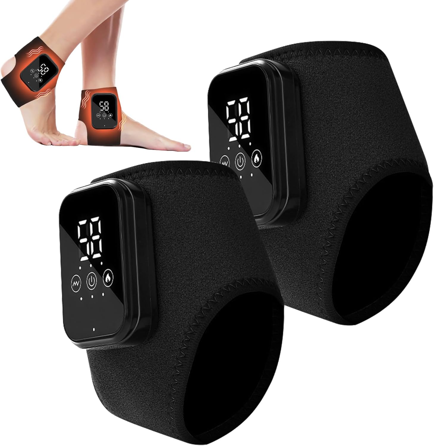 2PCS Foot Massager with Smart Timer, 3-in-1 Wire-Less Portable Vibrating Heated Feet Massagers for Neuropathy Pain Relief & Ankle Relaxation & Blood Circulation in Home Office Travel (Gray)