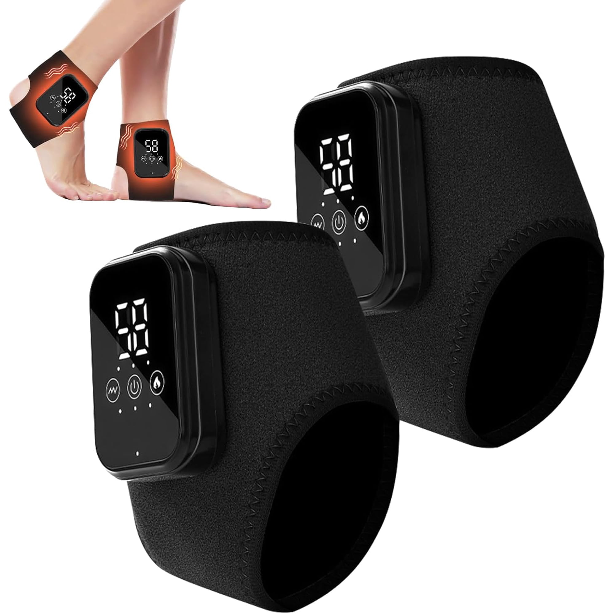 2PCS Foot Massager with Smart Timer, 3-in-1 Wire-Less Portable Vibrating Heated Feet Massagers for Neuropathy Pain Relief & Ankle Relaxation & Blood Circulation in Home Office Travel (Black)