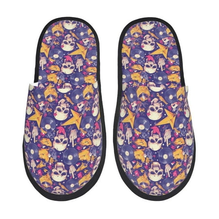 Balery rock Skull record Slient Indoor Furry Fleece Comfort House Shoes Soft Non-Slip Home Shoes Cotton slippers House Slippers-- Medium