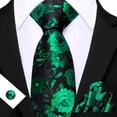 thumbnail image 3 of Set de corbatas Barry.Wang de seda con estampado floral verde esmeralda, 150 cm, 3 of 7